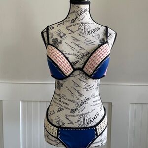 Victoria's Secret Blue and Pink Crochet-Trim Bikini Set